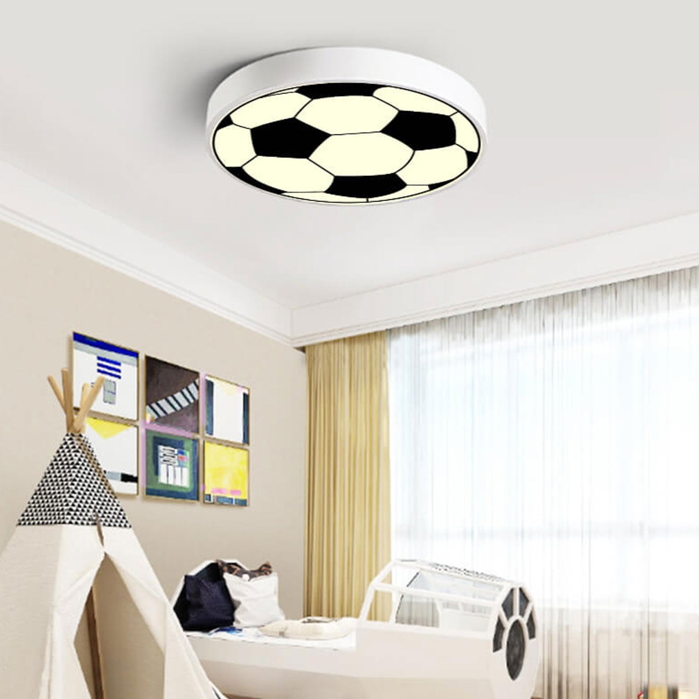 Cartoon Creative Round Football LED Kids Flush Mount Ceiling Light Cuvalon