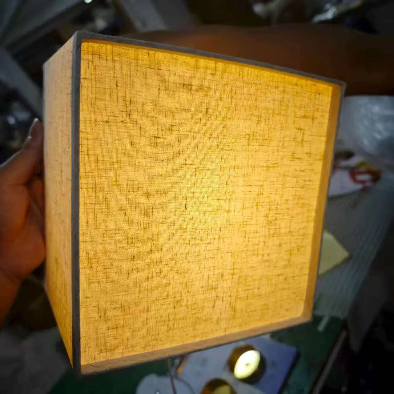 Traditional Japanese Square Fabric Shade LED Wall Sconce Lamp For Living Room Cuvalon