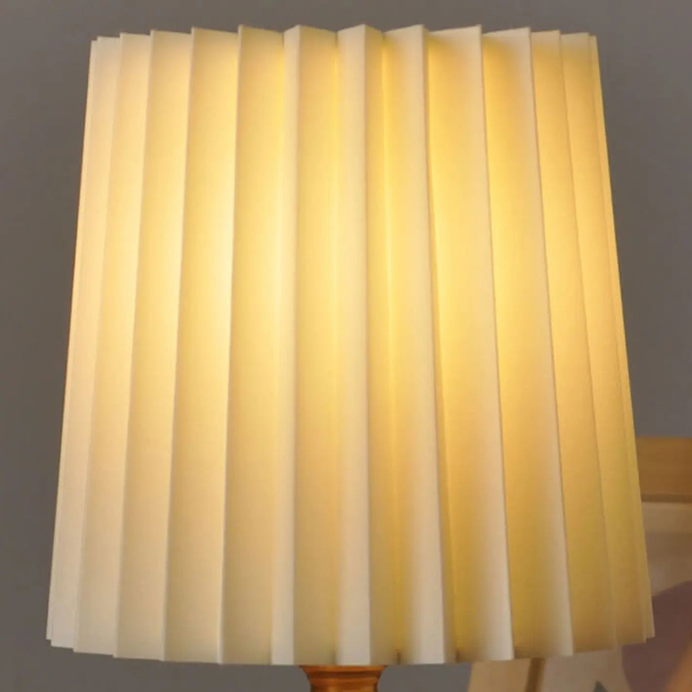Vintage Korean Pleated Column Solid Wood Base 1-Light Table Lamp Cuvalon