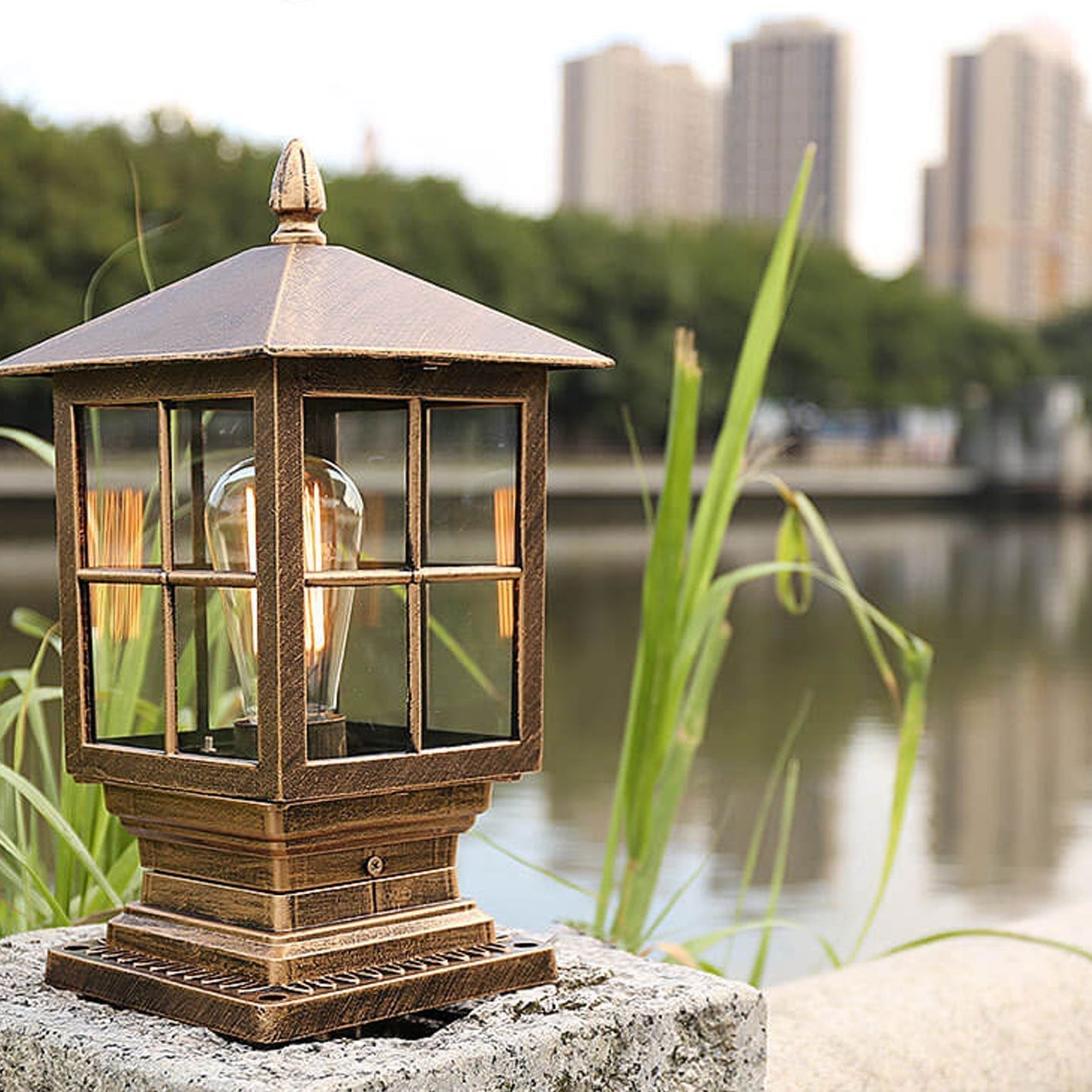 European Outdoor Column Lantern Waterproof  Rustproof 1-Light Patio Light Cuvalon