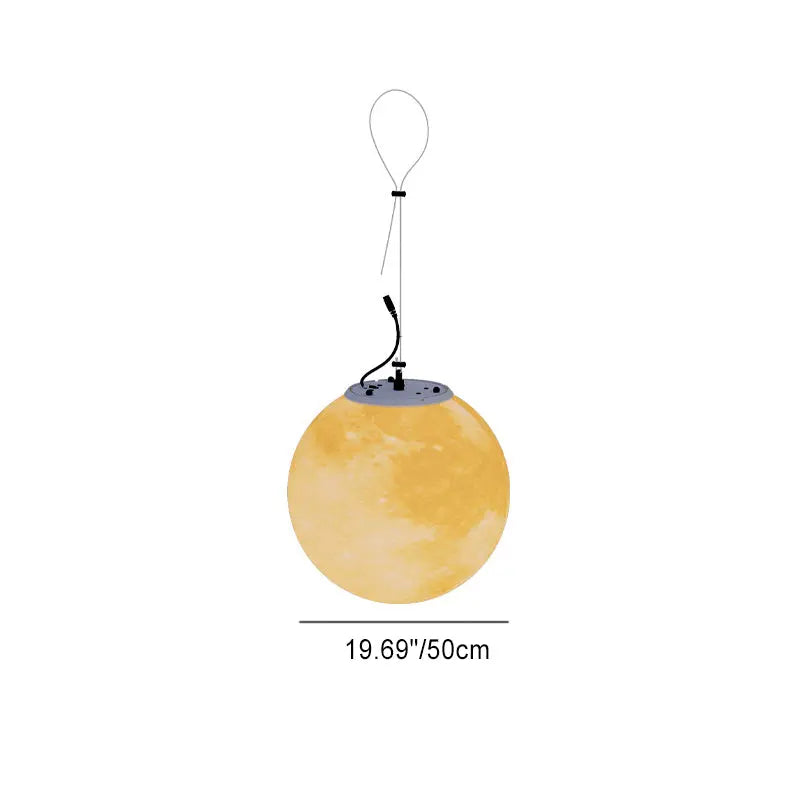 Contemporary Nordic Solar Waterproof PE Resin Round Moon LED Pendant Light For Outdoor Patio Cuvalon