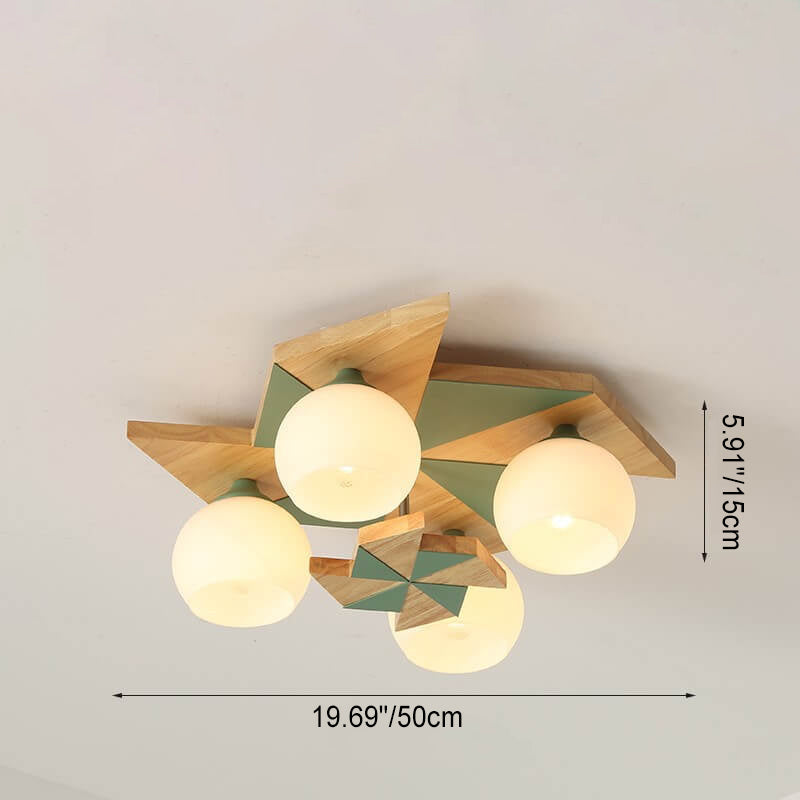 Scandinavian Modern Childlike Giraffe Diamond Pentagram Windmill Iron Wood Glass 4/5 Light Semi-Flush Mount Ceiling Light Cuvalon