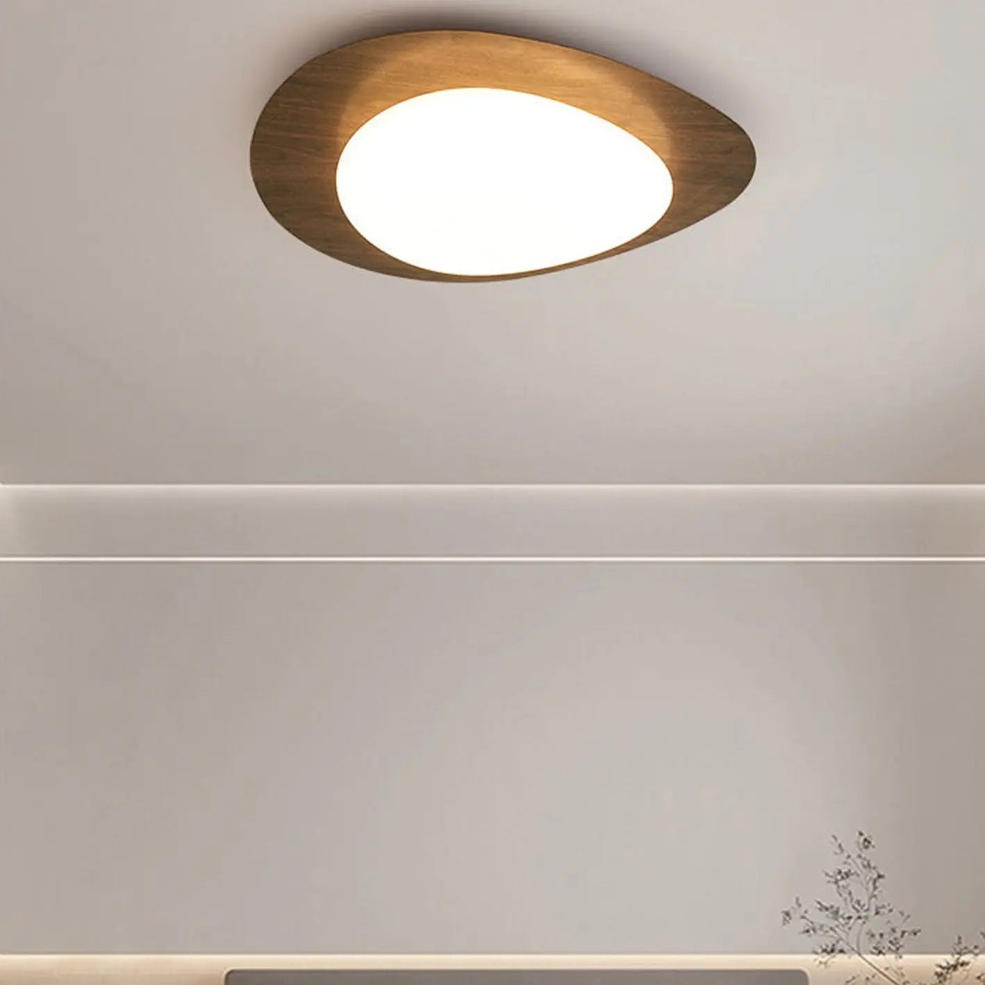 Nordic Iron Wood Grain Pebble LED Flush Mount Ceiling Light Cuvalon