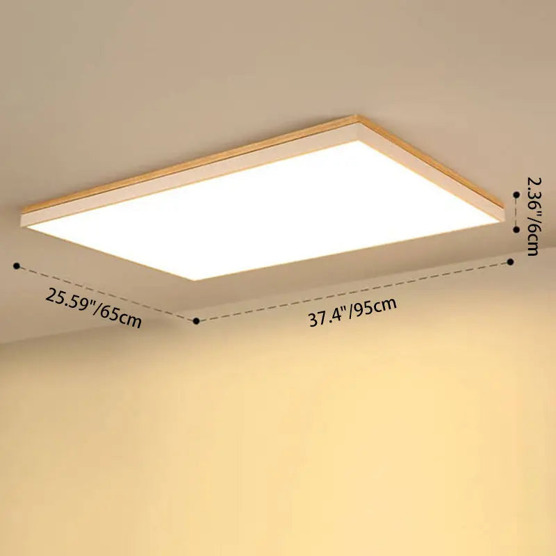 Modern Minimalist Solid Wood Acrylic Square Rectangle LED Flush Mount Ceiling Light for Living Room Cuvalon
