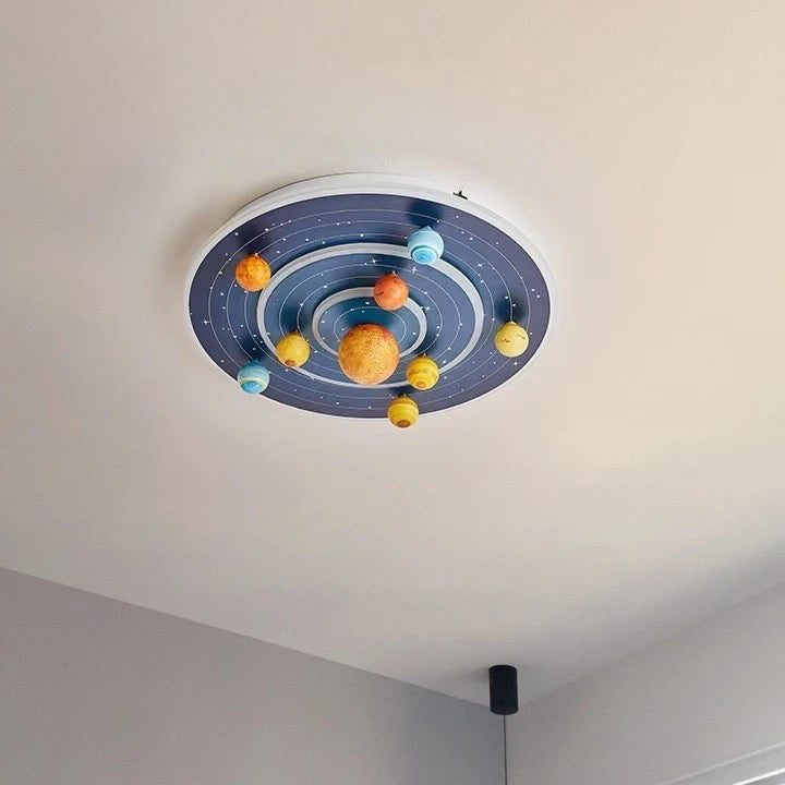 Contemporary Creative Kids Round Space Planet Iron LED Flush Mount Ceiling Light For Bedroom Cuvalon