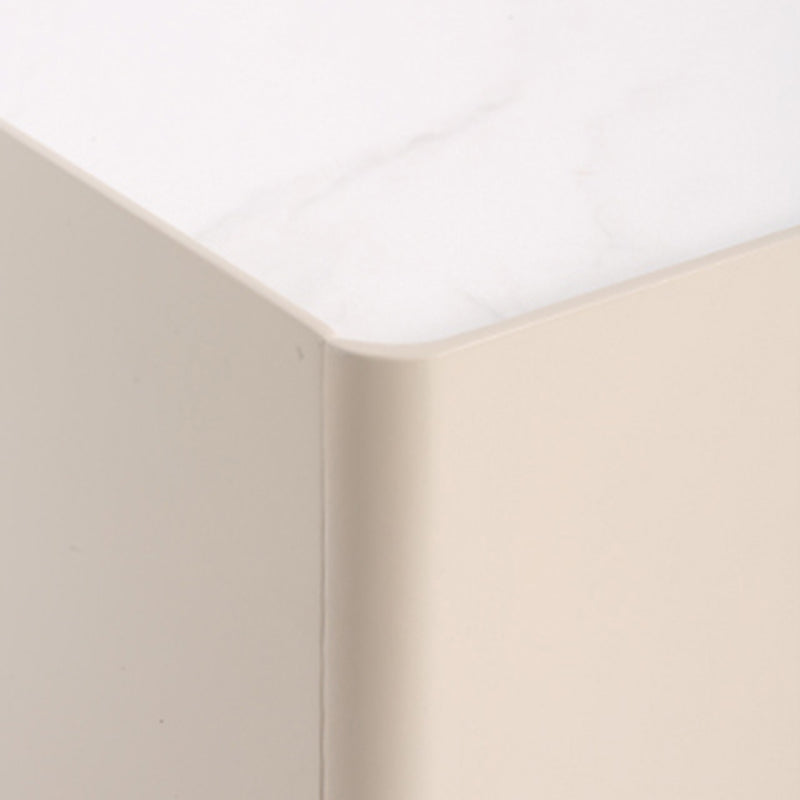 Contemporary Scandinavian Square Cream White 2-Drawer Storage Nightstand - Stone Slab Top Bedside Table For Bedroom Cuvalon