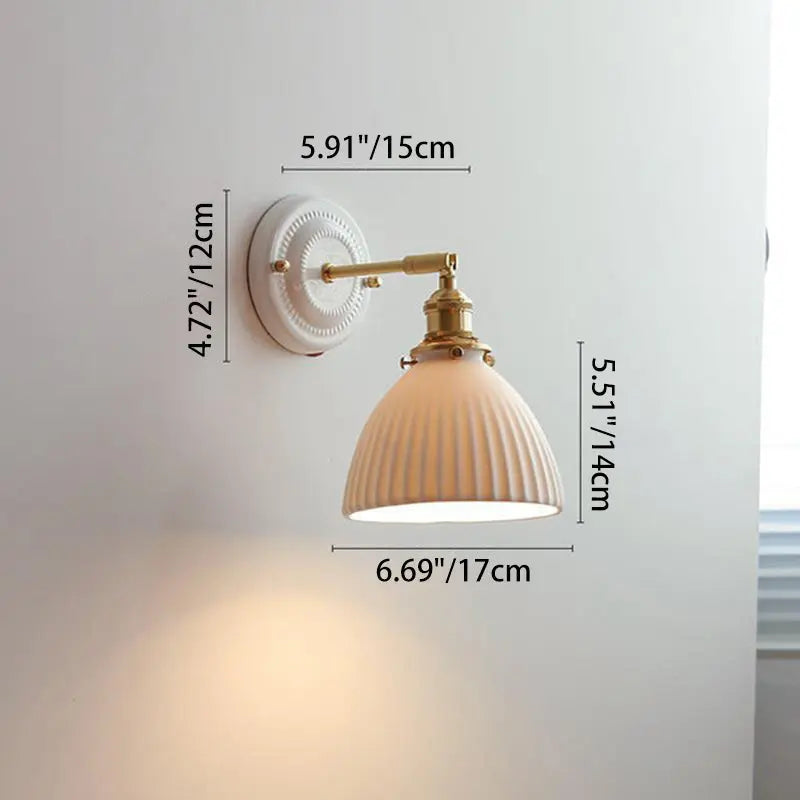 Traditional Vintage Round Ceramic Brass 1-Light Wall Sconce Lamp for Living Room Cuvalon