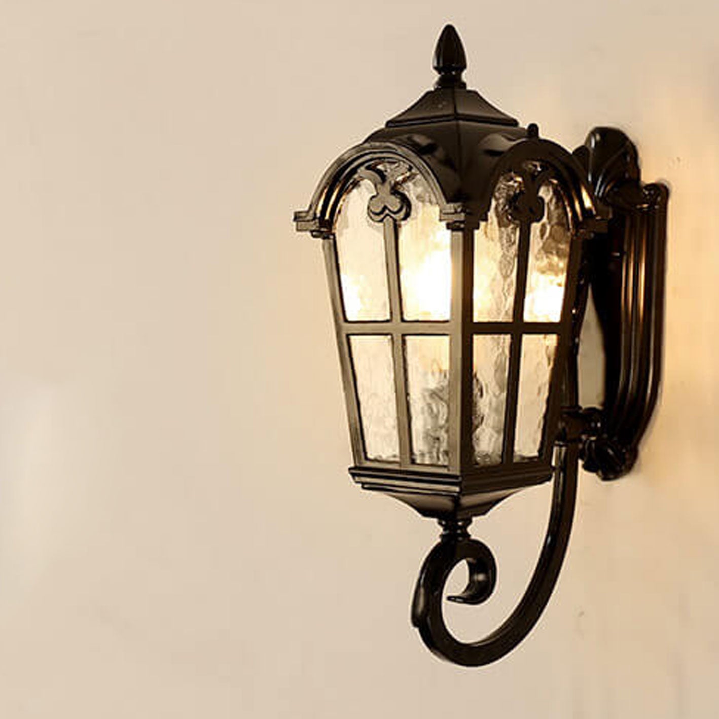 European Retro Glass Aluminum Lantern Outdoor Waterproof 1-Light Wall Sconce Lamp Cuvalon