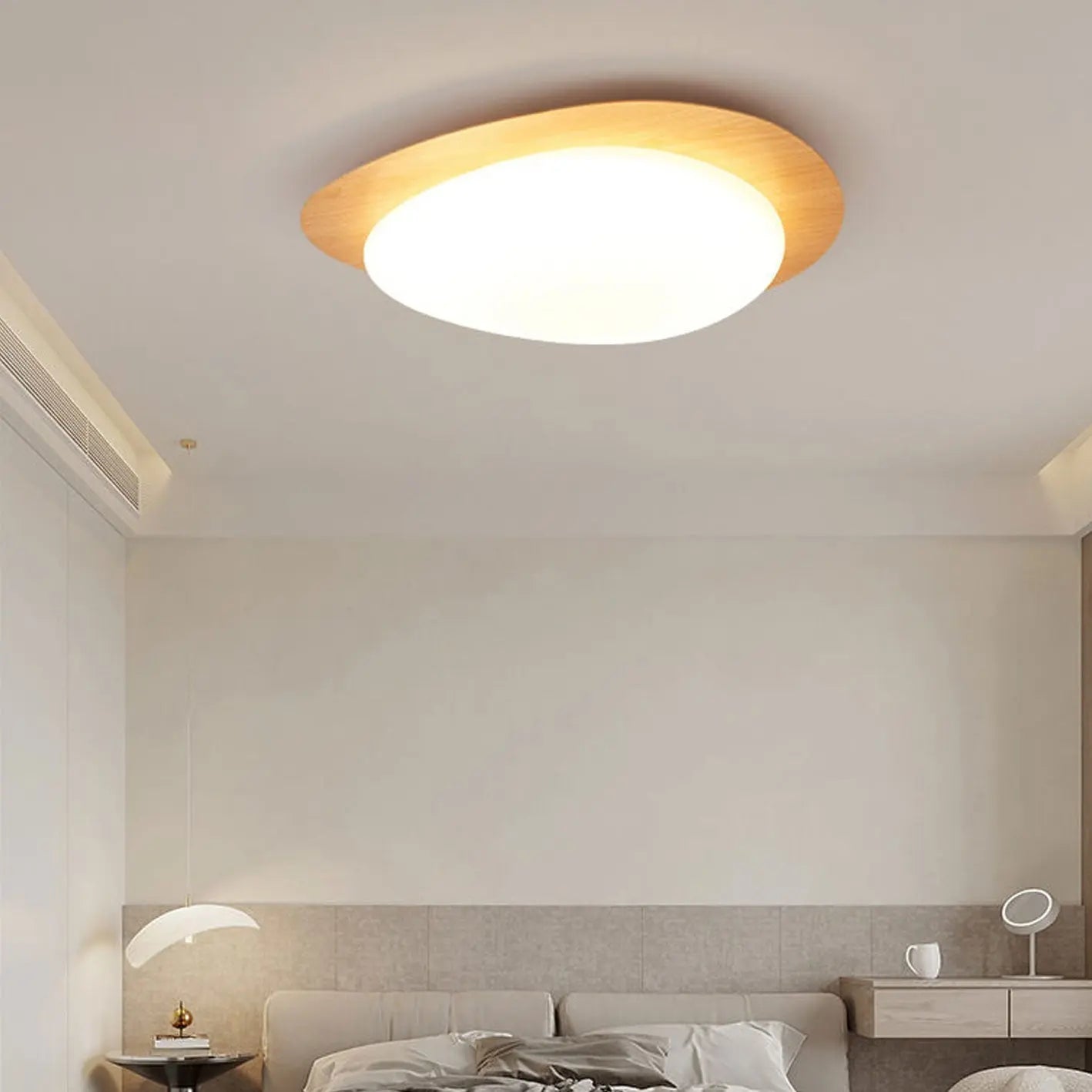 Nordic Iron Wood Grain Pebble LED Flush Mount Ceiling Light Cuvalon