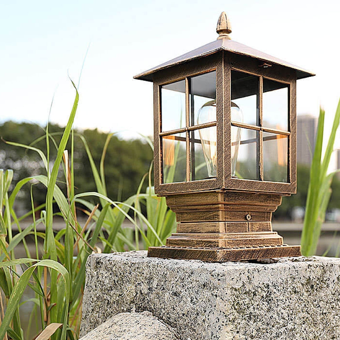 European Outdoor Column Lantern Waterproof  Rustproof 1-Light Patio Light Cuvalon