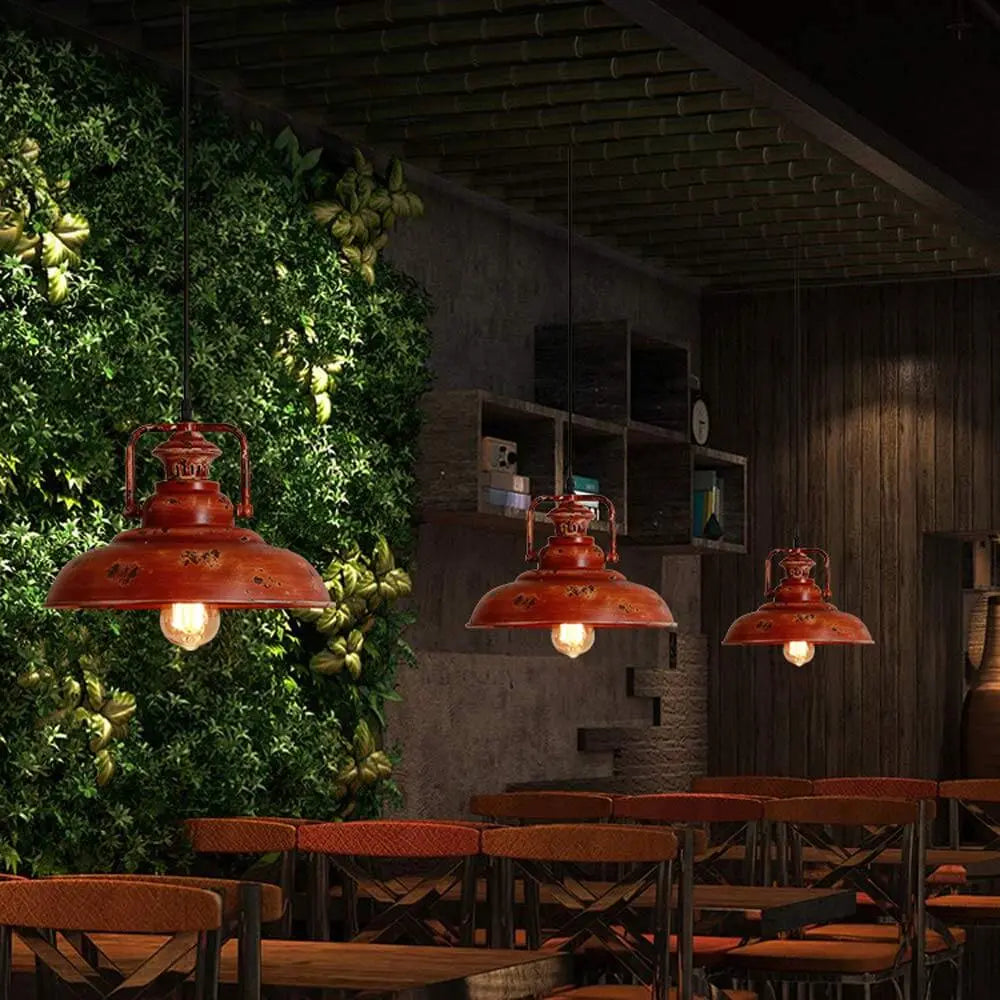 Retro Red Rust 1-Light Dome Pendant Light Cuvalon