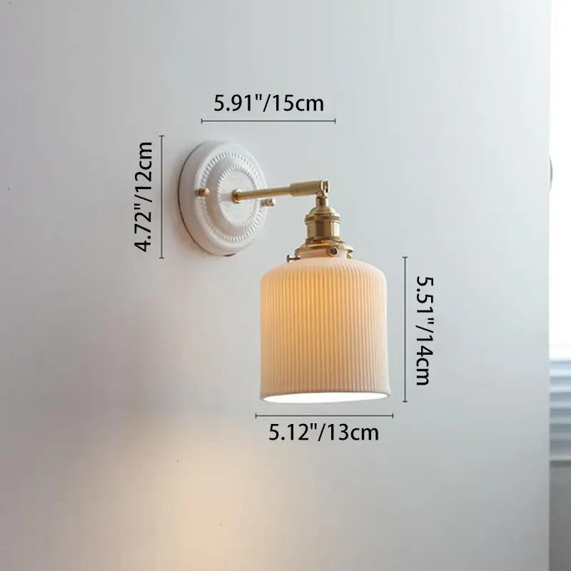 Traditional Vintage Round Ceramic Brass 1-Light Wall Sconce Lamp for Living Room Cuvalon