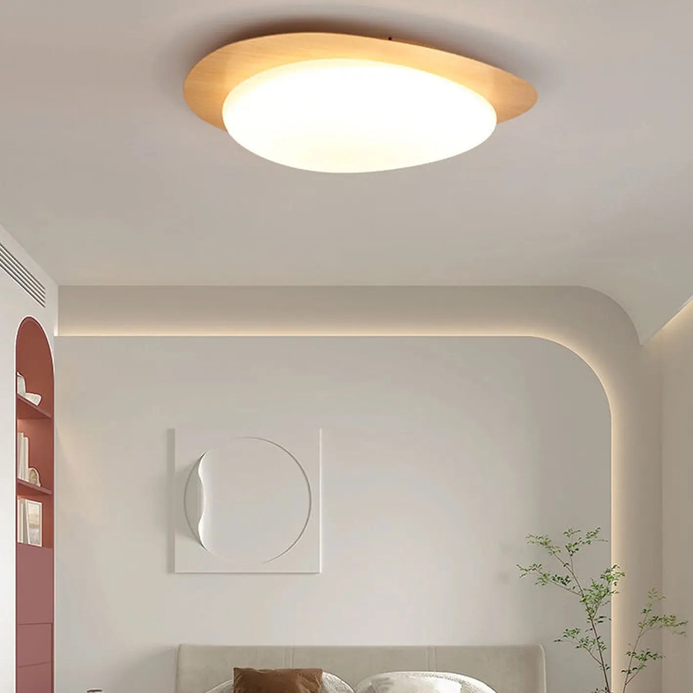 Nordic Iron Wood Grain Pebble LED Flush Mount Ceiling Light Cuvalon
