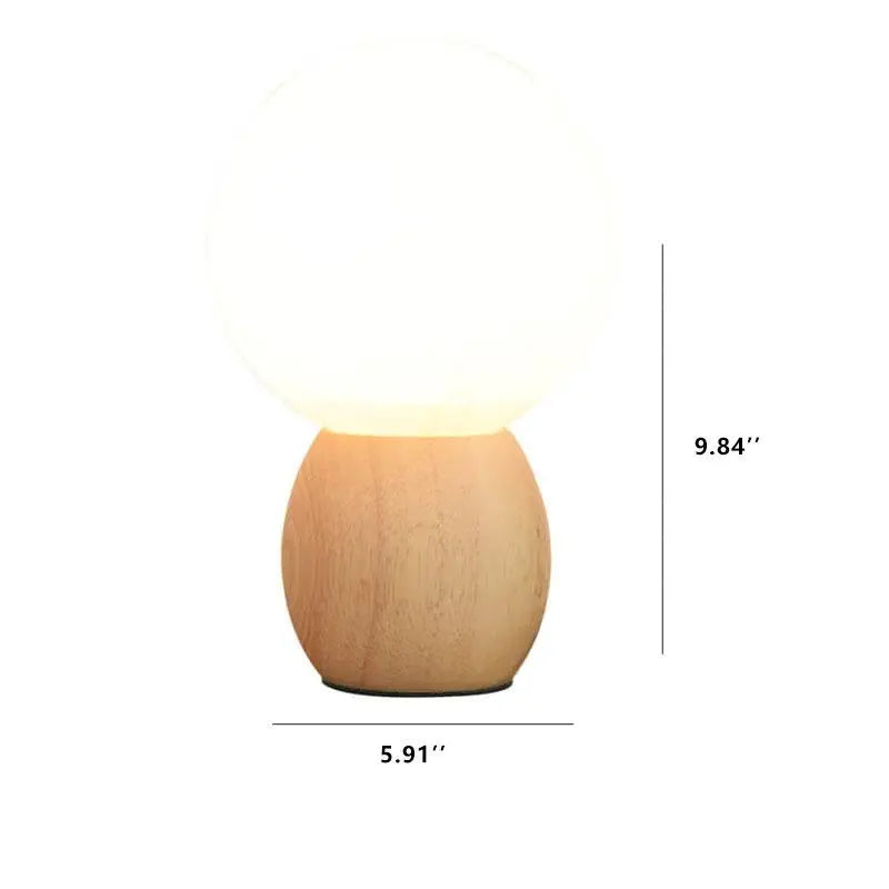 Nordic Solid Wood Milk White Glass Orb 1-Light Table Lamp Cuvalon