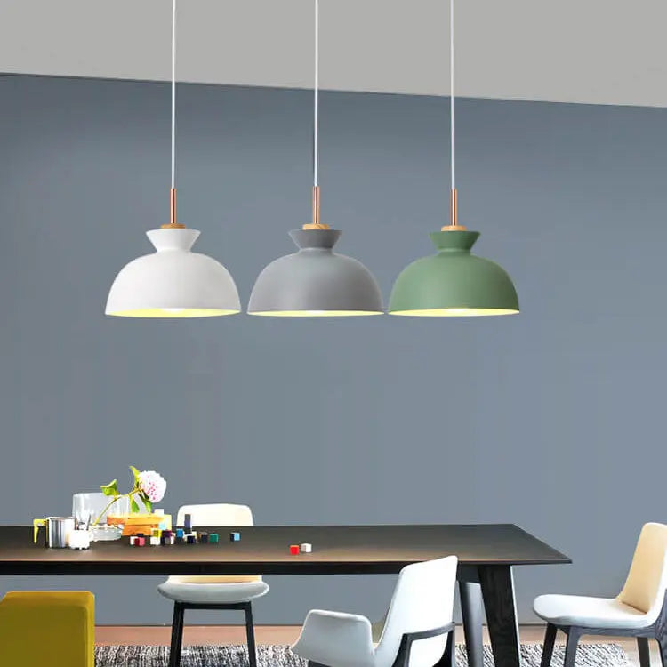 Contemporary Nordic Oak Wood Iron Bell Cone Dome 1-Light Pendant Light For Living Room Cuvalon