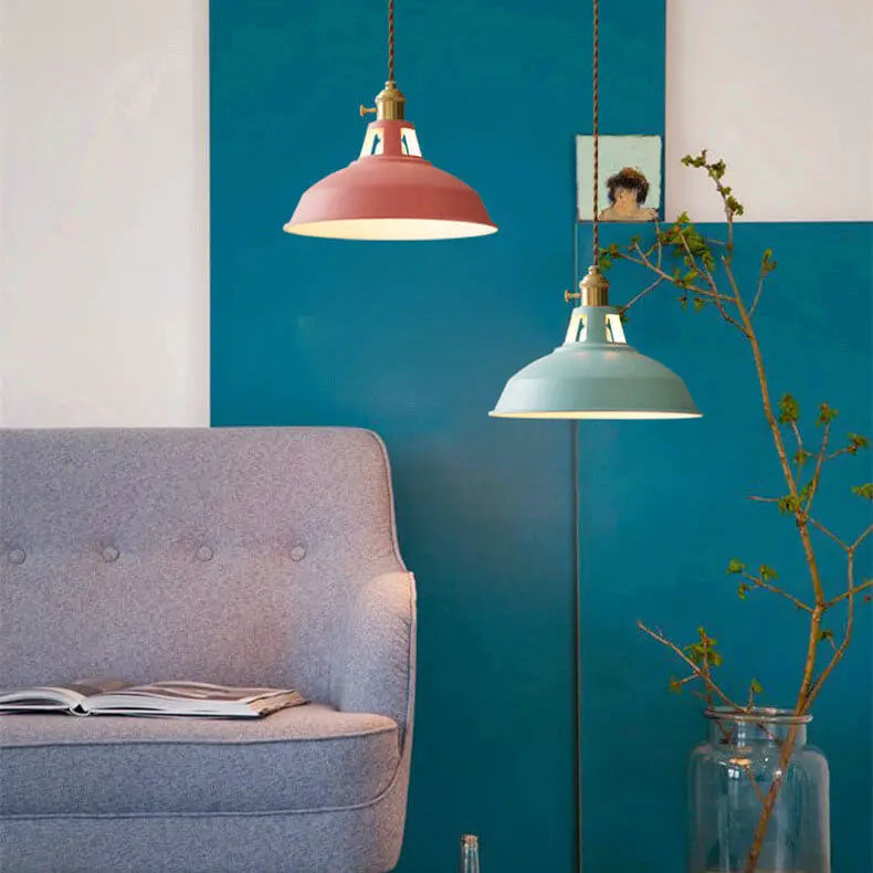 Industrial 1-Light Colorful Barn Shade Pendant Light Cuvalon