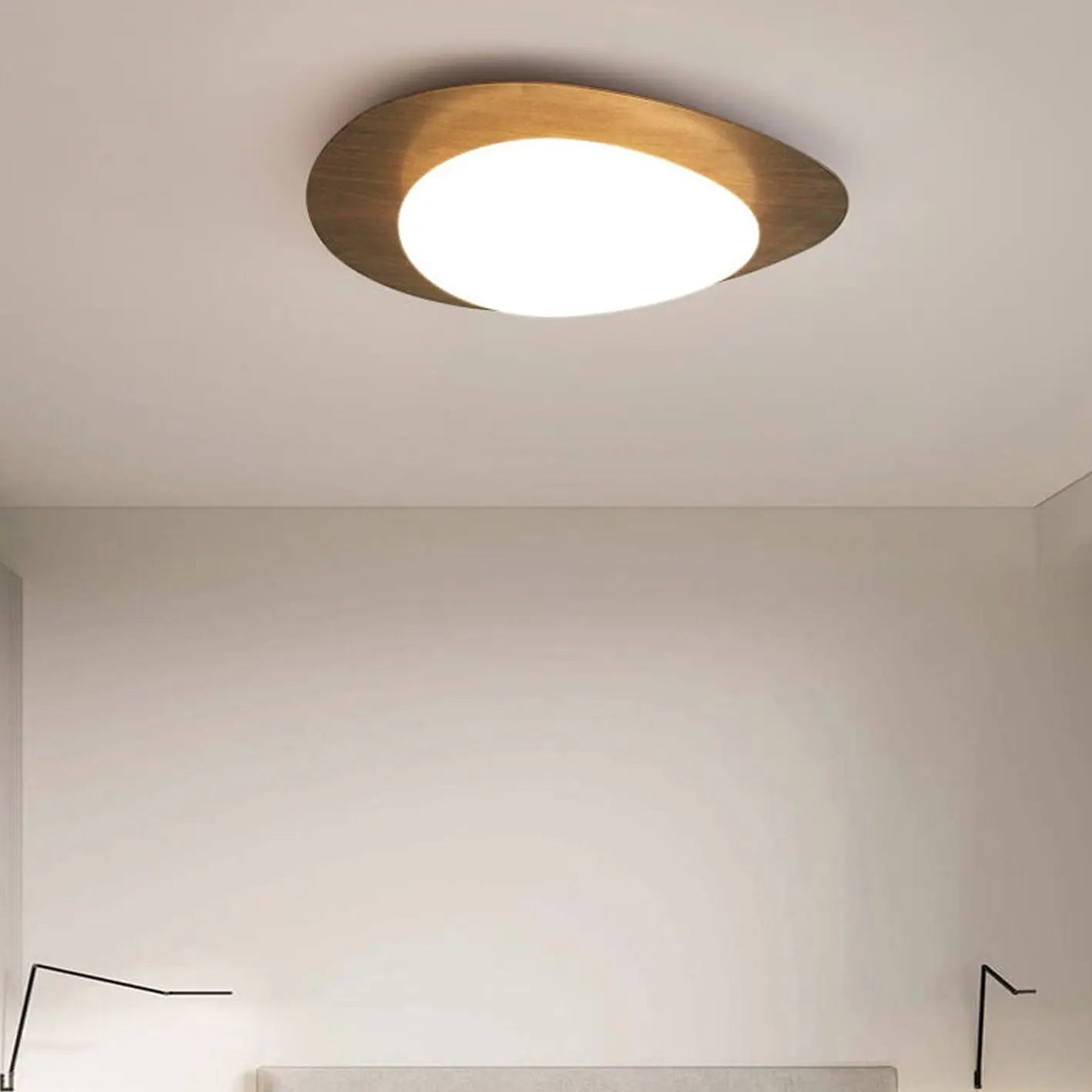 Nordic Iron Wood Grain Pebble LED Flush Mount Ceiling Light Cuvalon