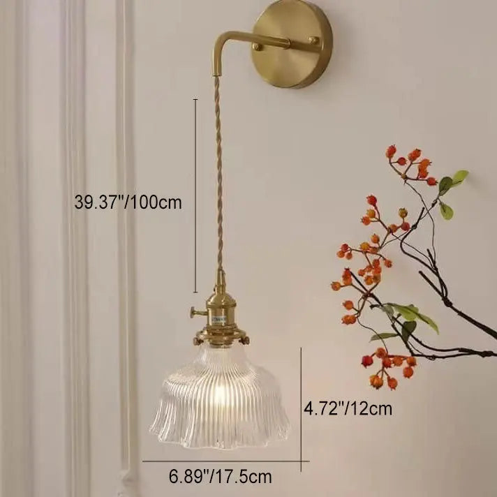 Nordic Modern Minimalist Flower Copper Glass 1-Light Wall Sconce Lamp Cuvalon