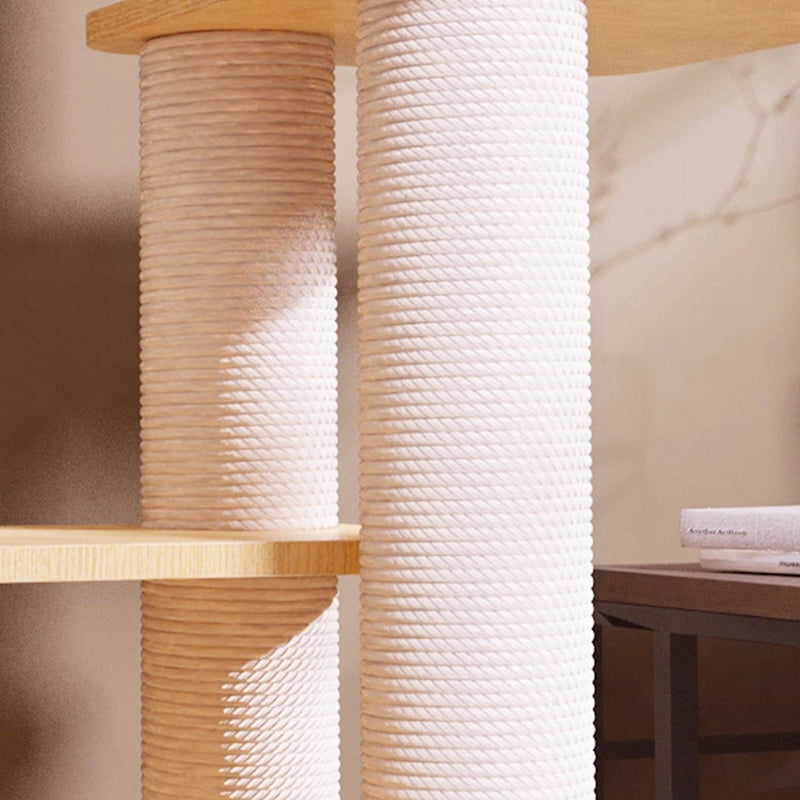 Contemporary Scandinavian Rectangular Rubberwood Plywood Pine Wood Pillar Velvet Fabric Hemp Rope Acrylic Cat Tree 3-Condo 5-Perch For Bedroom Cuvalon