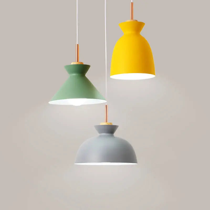 Contemporary Nordic Oak Wood Iron Bell Cone Dome 1-Light Pendant Light For Living Room Cuvalon