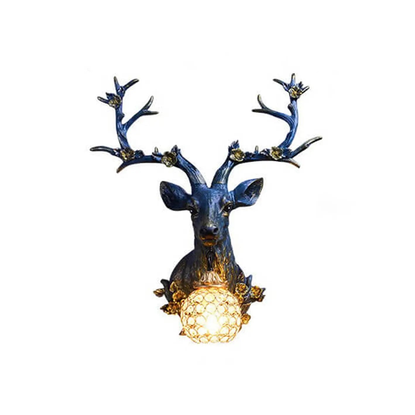 Retro Creative Fortune Deer Head Resin 1-Light Wall Sconce Lamp Cuvalon