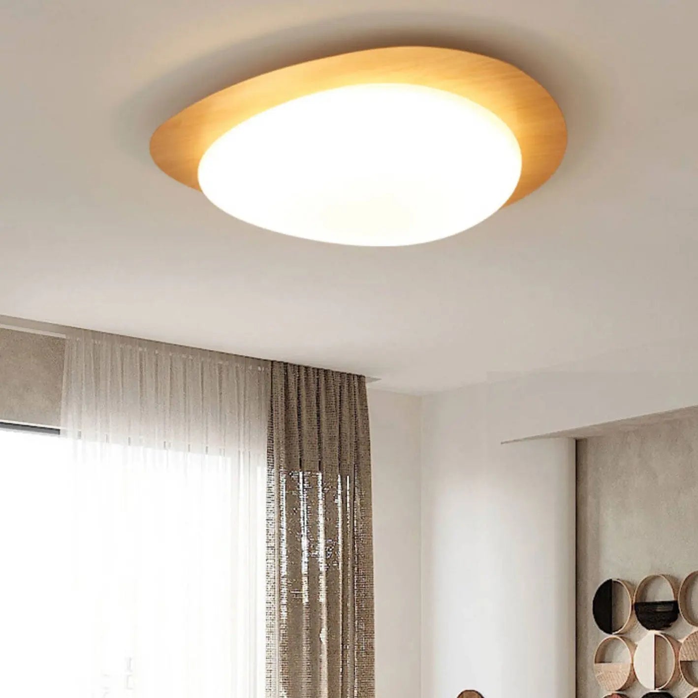 Nordic Iron Wood Grain Pebble LED Flush Mount Ceiling Light Cuvalon