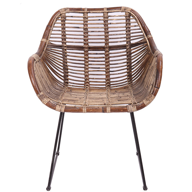 Contemporary Nordic Handwoven Natural Rattan Lounge Chair - Accent Chair With Ergonomic Backrest & Iron Base For Indoor & Outdoor Living Cuvalon