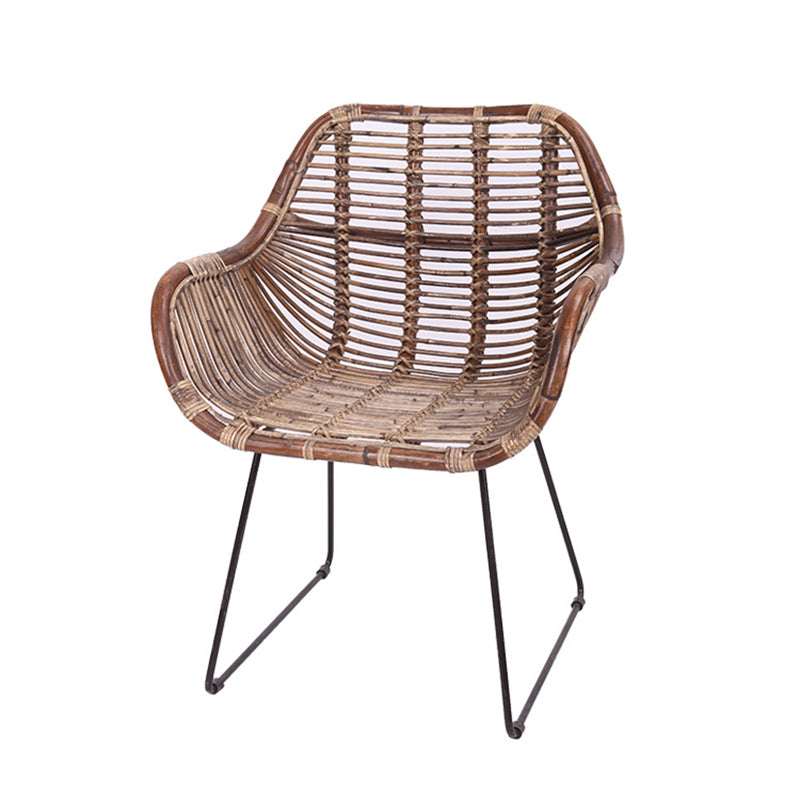 Contemporary Nordic Handwoven Natural Rattan Lounge Chair - Accent Chair With Ergonomic Backrest & Iron Base For Indoor & Outdoor Living Cuvalon