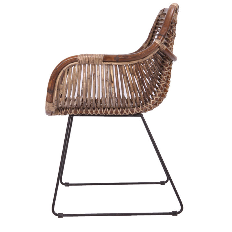 Contemporary Nordic Handwoven Natural Rattan Lounge Chair - Accent Chair With Ergonomic Backrest & Iron Base For Indoor & Outdoor Living Cuvalon
