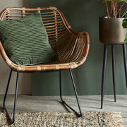 Contemporary Nordic Handwoven Natural Rattan Lounge Chair - Accent Chair With Ergonomic Backrest & Iron Base For Indoor & Outdoor Living Cuvalon