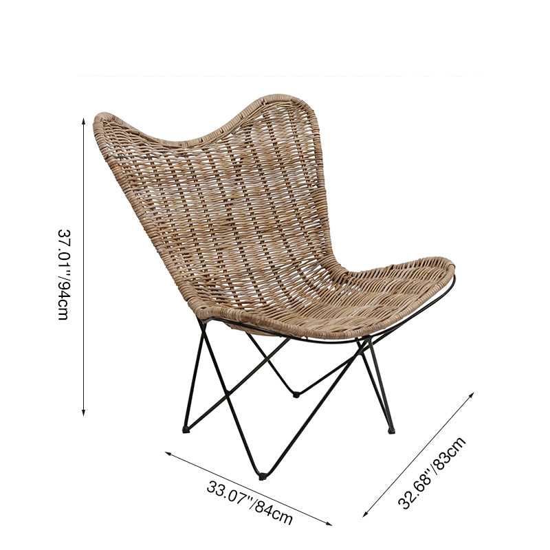 Contemporary Scandinavian Handwoven Rattan Lounge Chair - Accent Chair With Ergonomic Backrest & Iron Base For Boutique Indoor & Outdoor Spaces Cuvalon