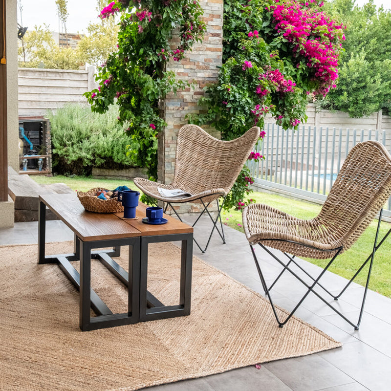 Contemporary Scandinavian Handwoven Rattan Lounge Chair - Accent Chair With Ergonomic Backrest & Iron Base For Boutique Indoor & Outdoor Spaces Cuvalon