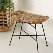 Contemporary Scandinavian Handwoven Rattan Low Stool With Iron Frame For Entryway & Living Spaces Cuvalon