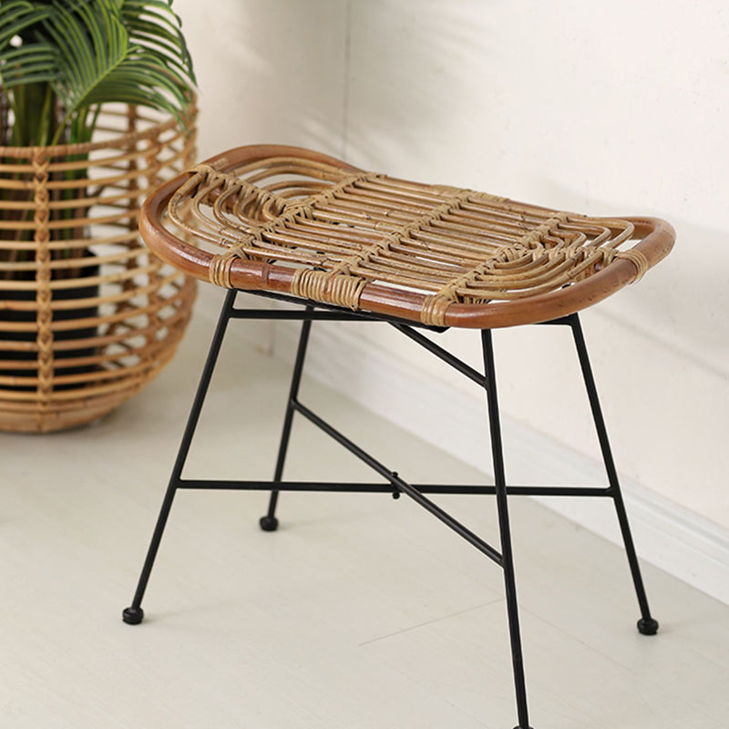 Contemporary Scandinavian Handwoven Rattan Low Stool With Iron Frame For Entryway & Living Spaces Cuvalon
