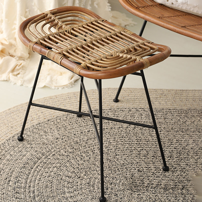 Contemporary Scandinavian Handwoven Rattan Low Stool With Iron Frame For Entryway & Living Spaces Cuvalon