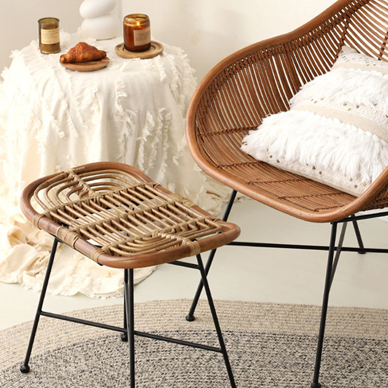 Contemporary Scandinavian Handwoven Rattan Low Stool With Iron Frame For Entryway & Living Spaces Cuvalon