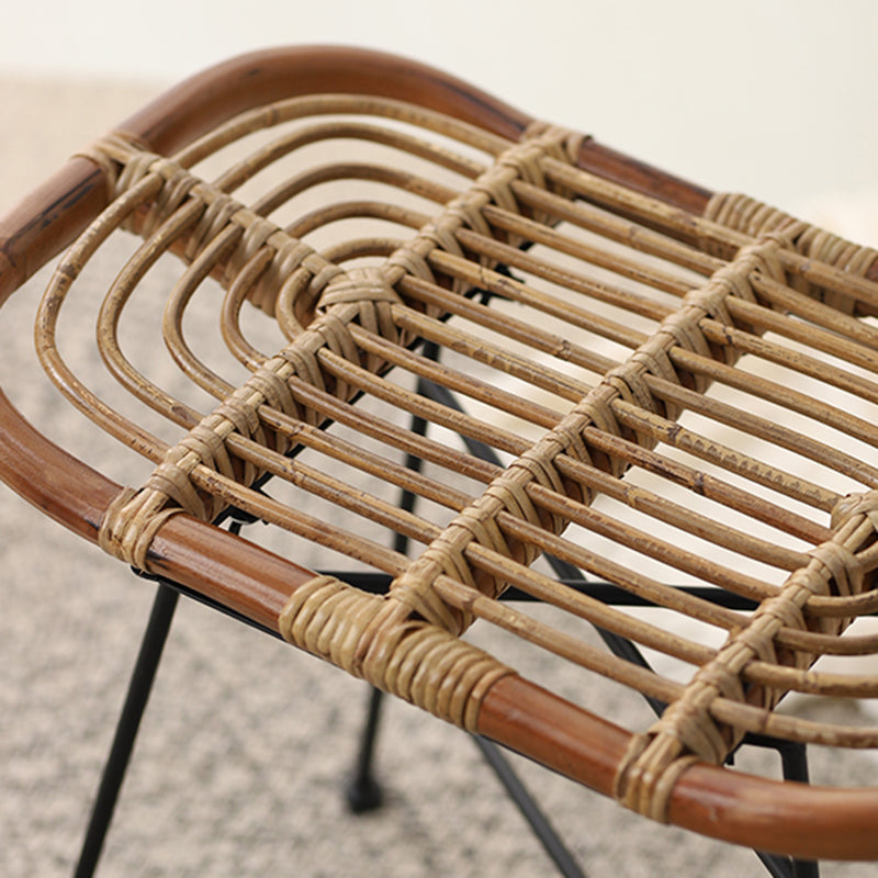 Contemporary Scandinavian Handwoven Rattan Low Stool With Iron Frame For Entryway & Living Spaces Cuvalon