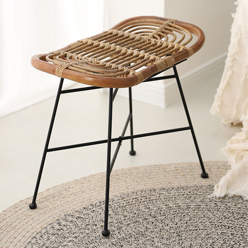 Contemporary Scandinavian Handwoven Rattan Low Stool With Iron Frame For Entryway & Living Spaces Cuvalon