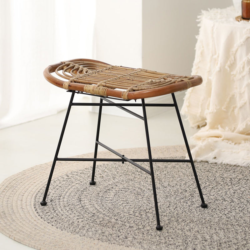 Contemporary Scandinavian Handwoven Rattan Low Stool With Iron Frame For Entryway & Living Spaces Cuvalon