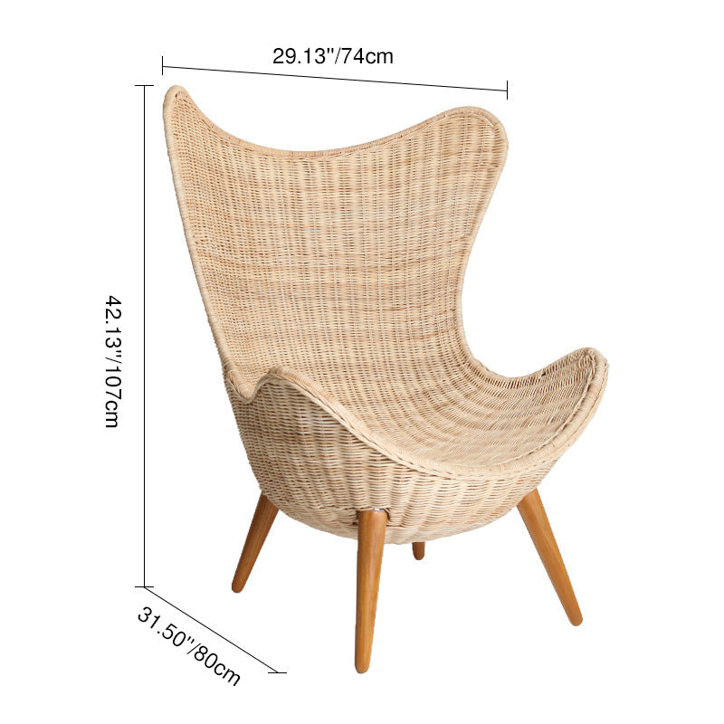 Contemporary Nordic Handwoven Rattan Weaving Solid Wood Legs Accent Chair With High Backrest - Lounge Chair For Indoor & Outdoor Living Cuvalon