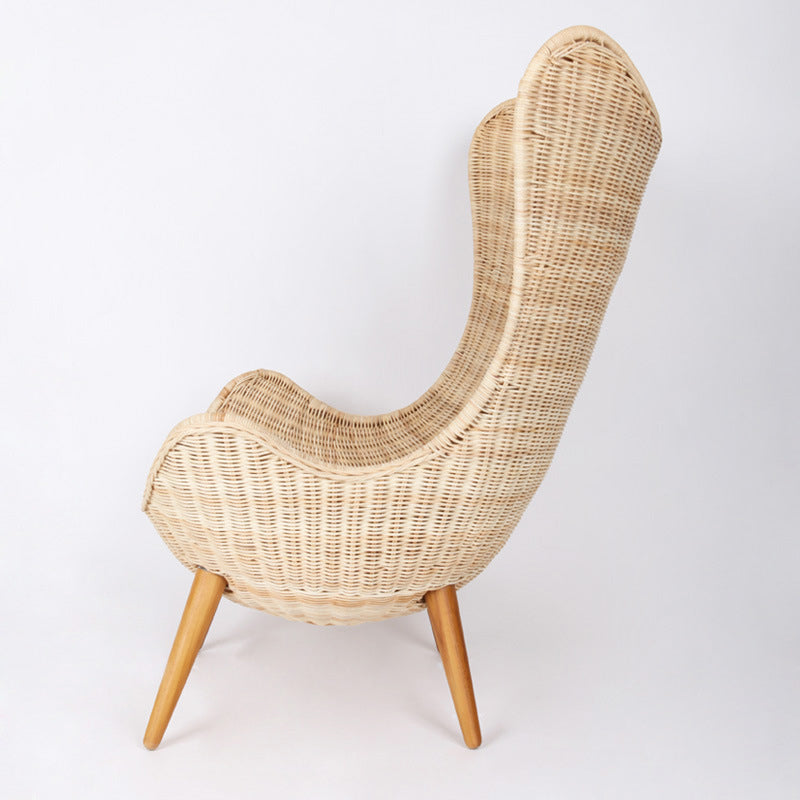 Contemporary Nordic Handwoven Rattan Weaving Solid Wood Legs Accent Chair With High Backrest - Lounge Chair For Indoor & Outdoor Living Cuvalon