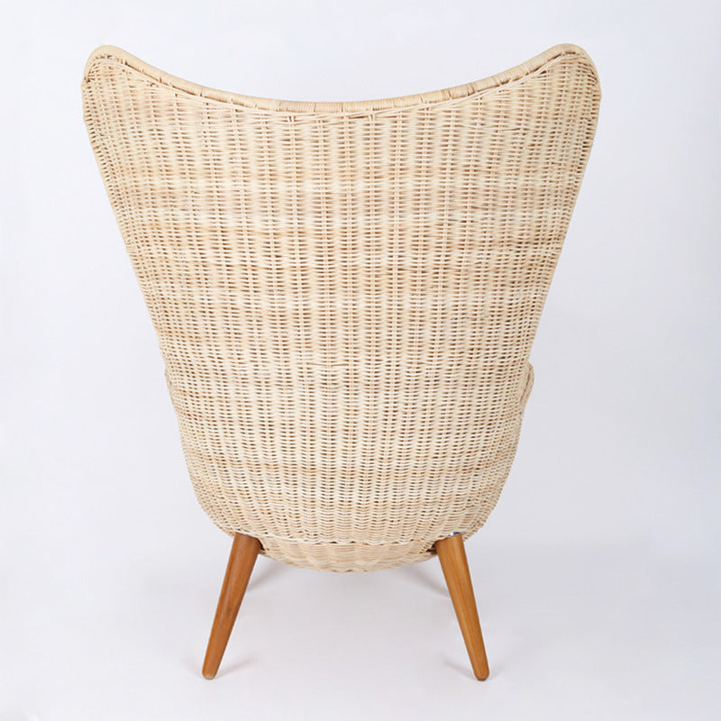 Contemporary Nordic Handwoven Rattan Weaving Solid Wood Legs Accent Chair With High Backrest - Lounge Chair For Indoor & Outdoor Living Cuvalon