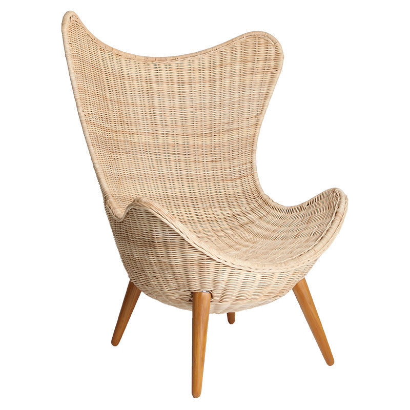 Contemporary Nordic Handwoven Rattan Weaving Solid Wood Legs Accent Chair With High Backrest - Lounge Chair For Indoor & Outdoor Living Cuvalon