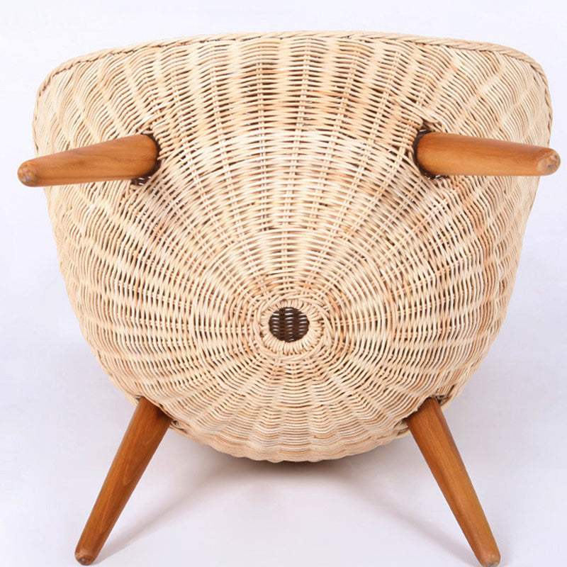 Contemporary Nordic Handwoven Rattan Weaving Solid Wood Legs Accent Chair With High Backrest - Lounge Chair For Indoor & Outdoor Living Cuvalon