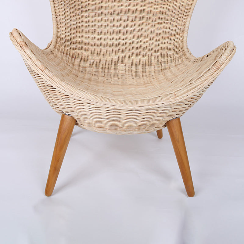 Contemporary Nordic Handwoven Rattan Weaving Solid Wood Legs Accent Chair With High Backrest - Lounge Chair For Indoor & Outdoor Living Cuvalon