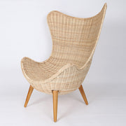 Contemporary Nordic Handwoven Rattan Weaving Solid Wood Legs Accent Chair With High Backrest - Lounge Chair For Indoor & Outdoor Living Cuvalon