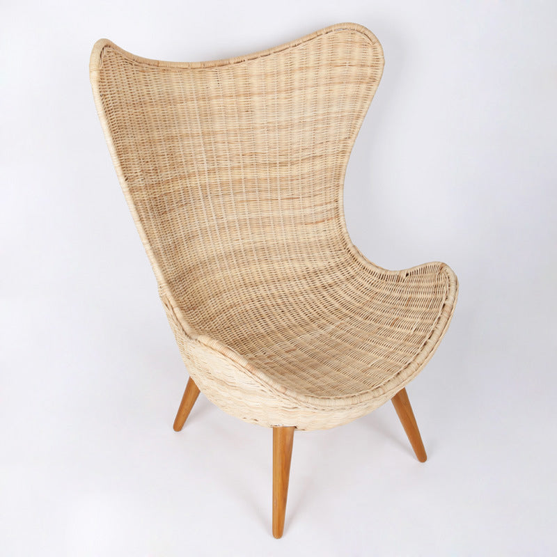 Contemporary Nordic Handwoven Rattan Weaving Solid Wood Legs Accent Chair With High Backrest - Lounge Chair For Indoor & Outdoor Living Cuvalon