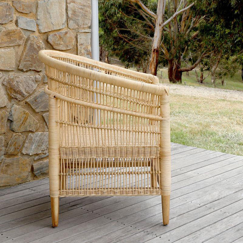 Contemporary Nordic Handwoven Natural Rattan Accent Chair With Round Backrest - Breathable Indoor & Outdoor Lounge Chair For Balcony & Garden Cuvalon