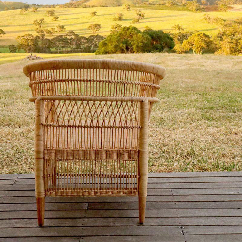 Contemporary Nordic Handwoven Natural Rattan Accent Chair With Round Backrest - Breathable Indoor & Outdoor Lounge Chair For Balcony & Garden Cuvalon
