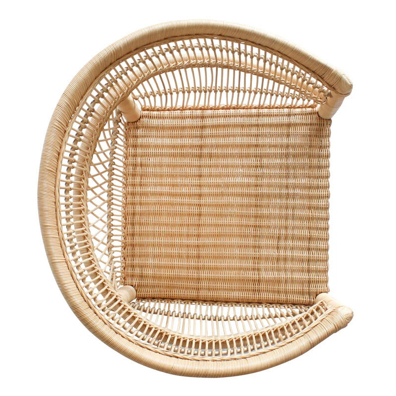 Contemporary Nordic Handwoven Natural Rattan Accent Chair With Round Backrest - Breathable Indoor & Outdoor Lounge Chair For Balcony & Garden Cuvalon